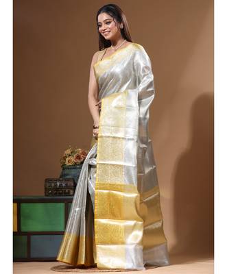 grey silk blend saree with blouse piece 2