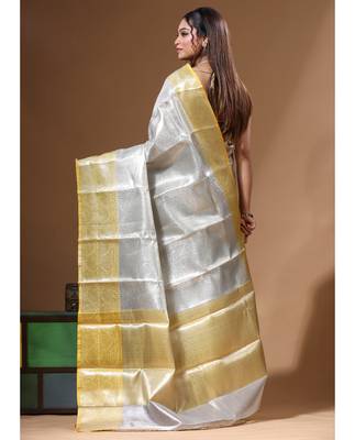 grey silk blend saree with blouse piece 3