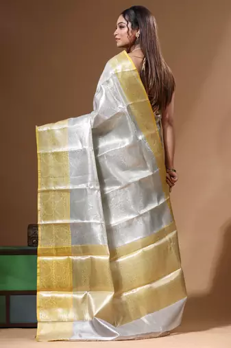 grey silk blend saree with blouse piece