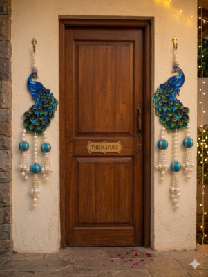 Handmade Peacock Beads Hanging Decorative Wall Hanging with Blue Ball for Home Decoration (Pack of 2) 1