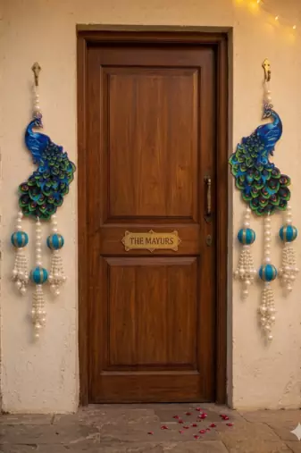Handmade Peacock Beads Hanging Decorative Wall Hanging with Blue Ball for Home Decoration (Pack of 2)