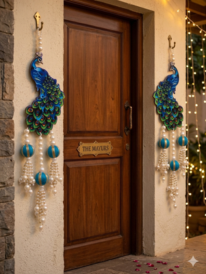 Handmade Peacock Beads Hanging Decorative Wall Hanging with Blue Ball for Home Decoration (Pack of 2) 2