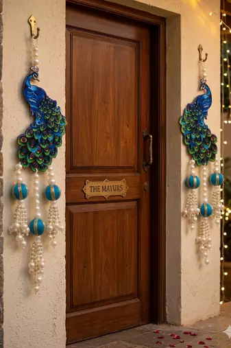 Handmade Peacock Beads Hanging Decorative Wall Hanging with Blue Ball for Home Decoration (Pack of 2)