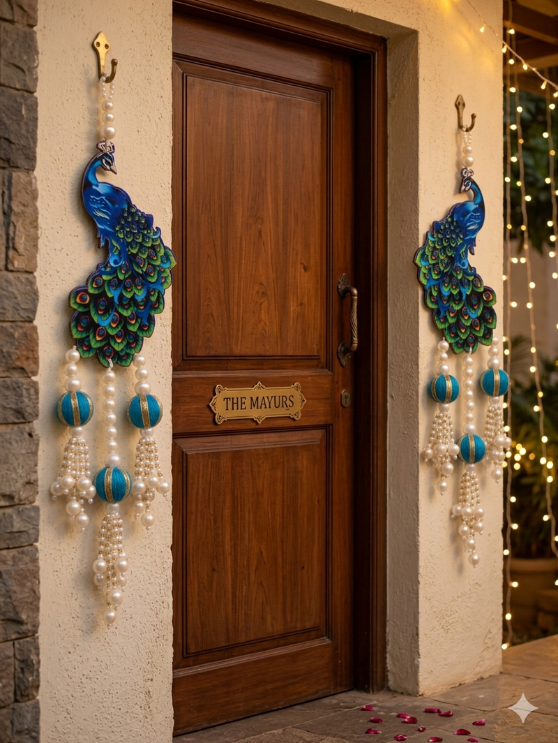 Handmade Peacock Beads Hanging Decorative Wall Hanging with Blue Ball for Home Decoration (Pack of 2)