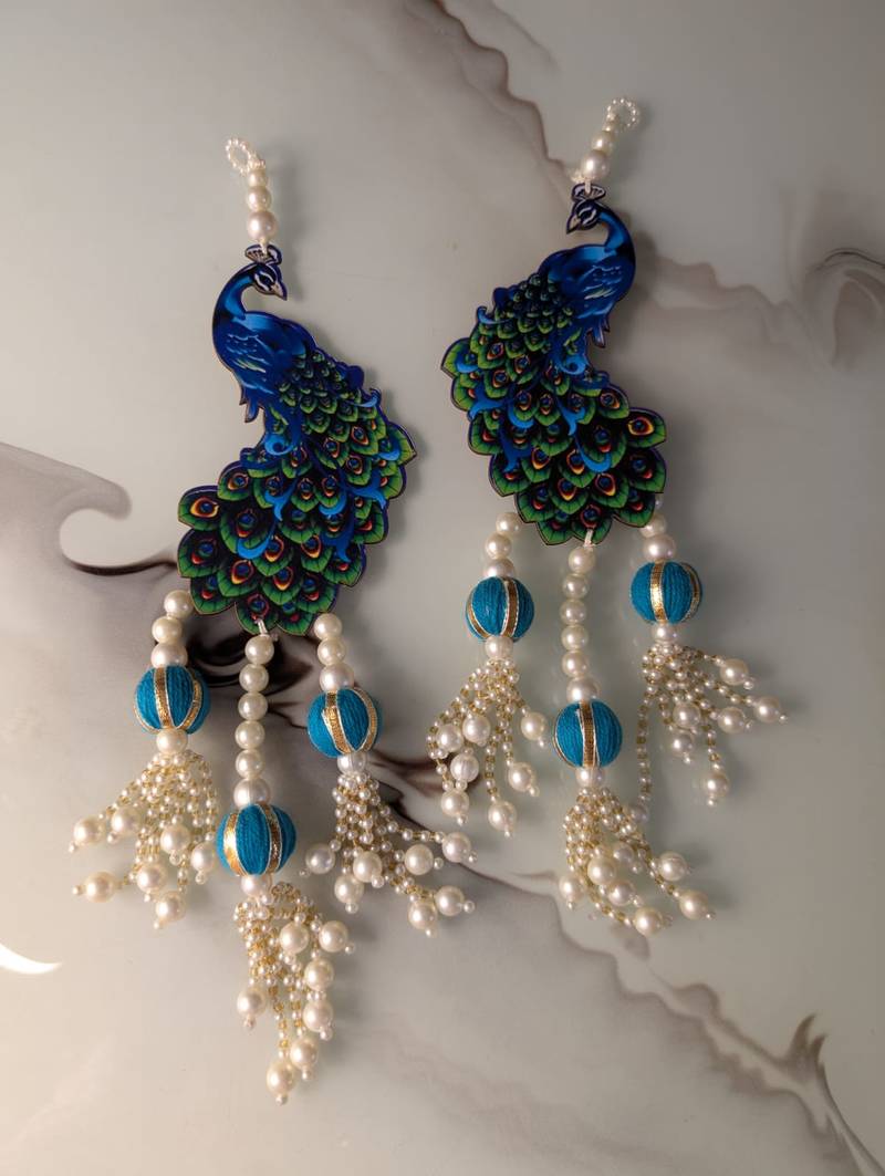 Handmade Peacock Beads Hanging Decorative Wall Hanging with Blue Ball for Home Decoration (Pack of 2)
