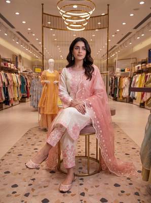 Light Pink Color Embroidery And Thread Work Silk Blend Salwar Suit 2