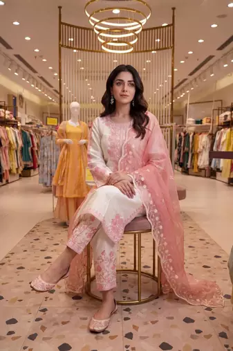 Light Pink Color Embroidery And Thread Work Silk Blend Salwar Suit