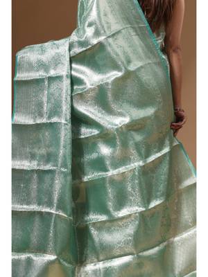 green silk blend saree with blouse piece 4