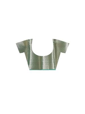 green silk blend saree with blouse piece 5