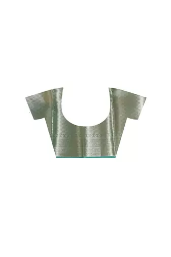 green silk blend saree with blouse piece