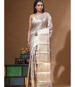 dusty grey silk blend saree with blouse piece