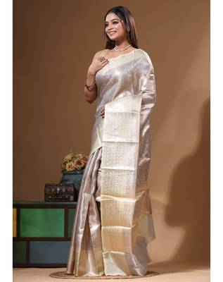 dusty grey silk blend saree with blouse piece 2