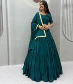 Garba Special Green Cotton Lehenga Choli with Handmade Mirror Work