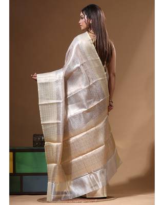 dusty grey silk blend saree with blouse piece 3