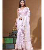 Light purple viscose organza with embroideery saree with blouse piece