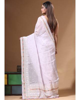 Light purple viscose organza with embroideery saree with blouse piece 3