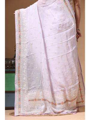 Light purple viscose organza with embroideery saree with blouse piece 4