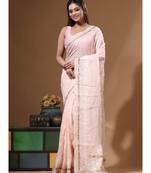 Peach viscose organza with embroideery saree with blouse piece