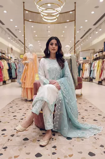 Sky Blue Color Embroidery And Thread Work Silk Blend Salwar Suit
