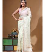 Green viscose organza with embroideery saree with blouse piece