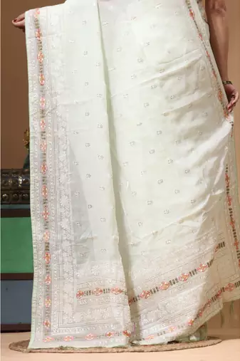 Green viscose organza with embroideery saree with blouse piece