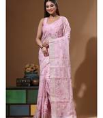 Pink viscose organza with embroideery saree with blouse piece