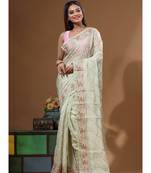 Light green viscose organza with embroideery saree with blouse piece