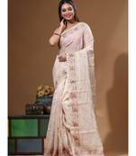 Cream viscose organza with embroideery saree with blouse piece