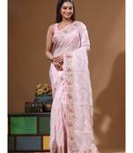 Pink viscose organza with embroideery saree with blouse piece
