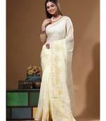 Light yellow viscose organza with embroideery saree with blouse piece