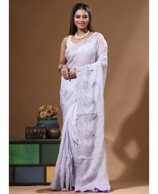 Lavendar viscose organza with embroideery saree with blouse piece 1