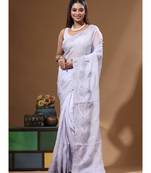 Lavendar viscose organza with embroideery saree with blouse piece