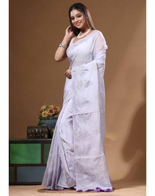 Lavendar viscose organza with embroideery saree with blouse piece 2