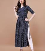 NAVY BLUE BANDHANI FOLI PRINT DESIGN WORK WITH RAYON FABRIC KURTI 