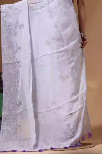 Lavendar viscose organza with embroideery saree with blouse piece