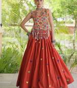Kora Cotton Navratri Lehenga Choli with Heart Thread Embroidery, Gamthi Mirror Work & Latkan
