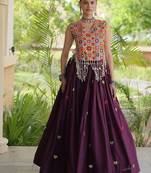 Kora Cotton Navratri Lehenga Choli with Thread Embroidery Gamthi Mirror Work & Latkan - free size