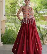 Kora Cotton Navratri Lehenga Choli with Heart Thread Embroidery, Gamthi Mirror Work & Latkan