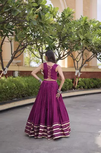Reyon Mukesh Work Lehenga Choli with Gamthi Mirror Work & Patti Lace Full Stitched  Wedding Wear Lehenga Set