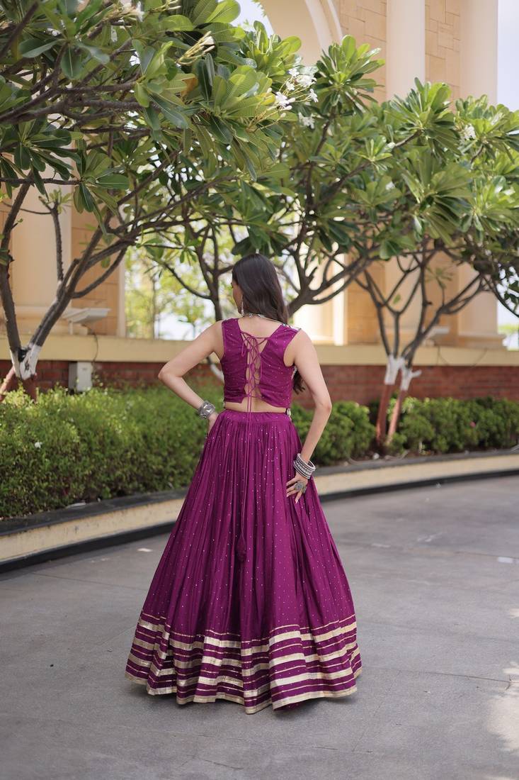 Reyon Mukesh Work Lehenga Choli with Gamthi Mirror Work & Patti Lace Full Stitched  Wedding Wear Lehenga Set
