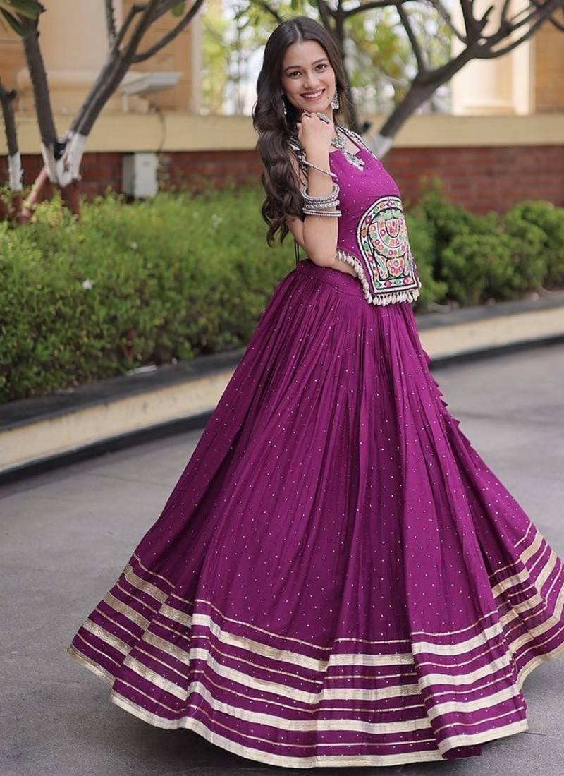 Reyon Mukesh Work Lehenga Choli with Gamthi Mirror Work & Patti Lace Full Stitched  Wedding Wear Lehenga Set
