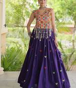 Kora Cotton Navratri Lehenga Choli with Thread Embroidery Gamthi Mirror Work & Latkan - free size