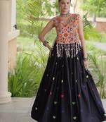 Kora Cotton Navratri Lehenga Choli with Thread Embroidery Gamthi Mirror Work & Latkan - free size