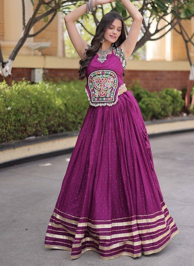 Reyon Mukesh Work Lehenga Choli with Gamthi Mirror Work & Patti Lace Full Stitched  Wedding Wear Lehenga Set