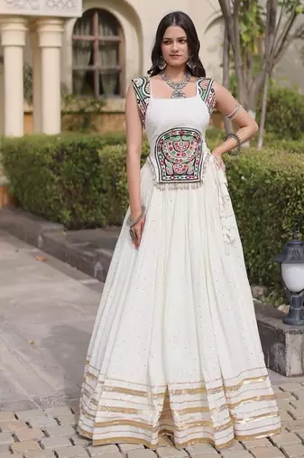 rayon Work Lehenga Choli with Gamthi Mirror Work & Patti Lace Full Stitched Wedding Wear Lehenga Set - free size