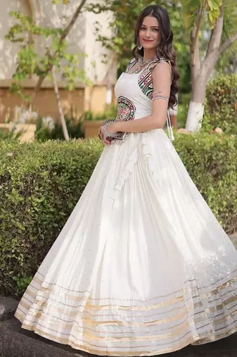 rayon Work Lehenga Choli with Gamthi Mirror Work & Patti Lace Full Stitched Wedding Wear Lehenga Set - free size