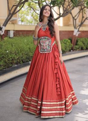 rayon Work Lehenga Choli with Gamthi Mirror Work & Patti Lace Full Stitched Wedding Wear Lehenga Set - free size 1
