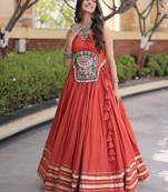 rayon Work Lehenga Choli with Gamthi Mirror Work & Patti Lace Full Stitched Wedding Wear Lehenga Set - free size