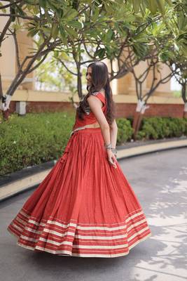 rayon Work Lehenga Choli with Gamthi Mirror Work & Patti Lace Full Stitched Wedding Wear Lehenga Set - free size 2