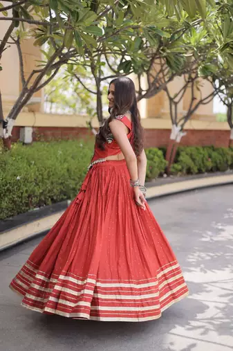 rayon Work Lehenga Choli with Gamthi Mirror Work & Patti Lace Full Stitched Wedding Wear Lehenga Set - free size